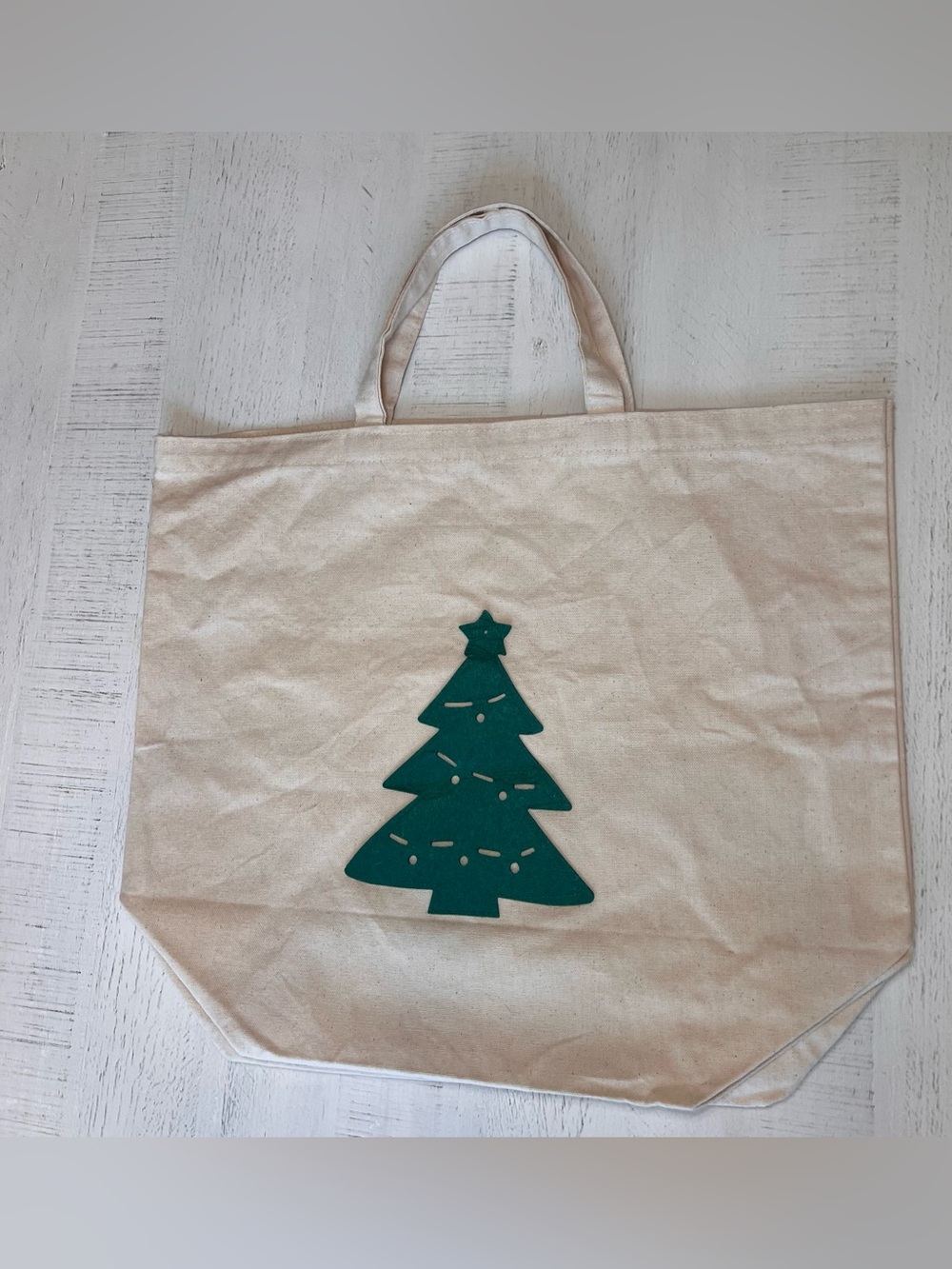 Canvas Tote Bag with Green Christmas Tree